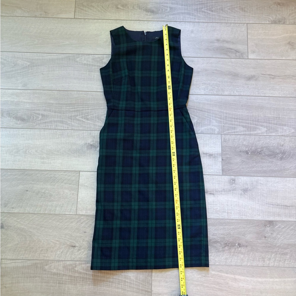J. Crew Navy and Green Plaid Wool Blend Midi Dress - Picture 8 of 10